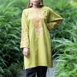 Green cotton kurti with red embroidery 
