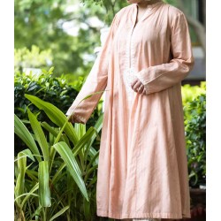Peach Anarkali Frok with White Embroidery Work 